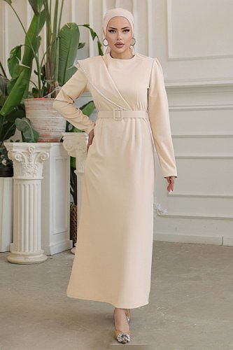 moda selvim Dress 664MSM187 Stone - Thumbnail