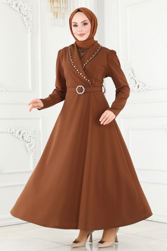 moda selvim Dress 667MSM187 Brown - Thumbnail