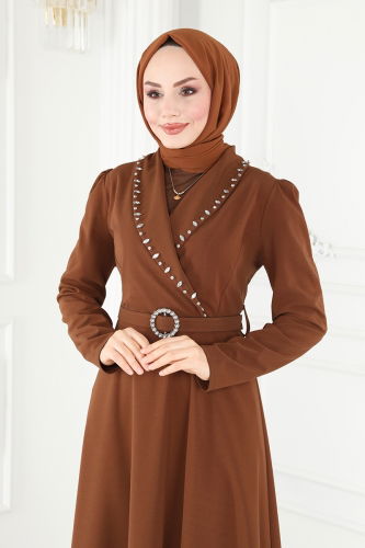 moda selvim Dress 667MSM187 Brown - Thumbnail