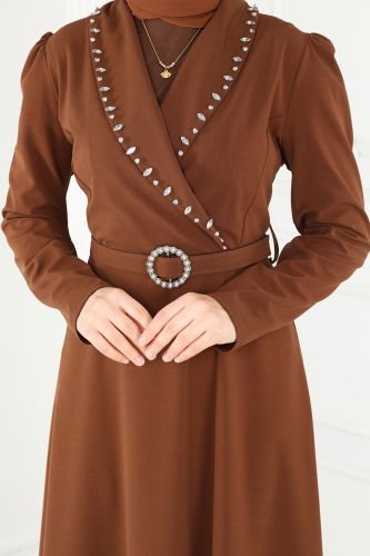 moda selvim Dress 667MSM187 Brown - Thumbnail