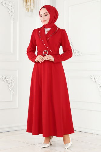 moda selvim Dress 667MSM187 Red - Thumbnail