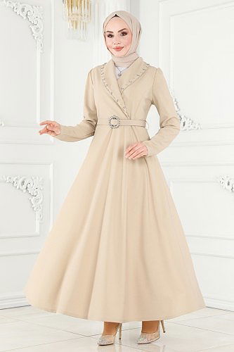 moda selvim Dress 667MSM187 Stone - Thumbnail