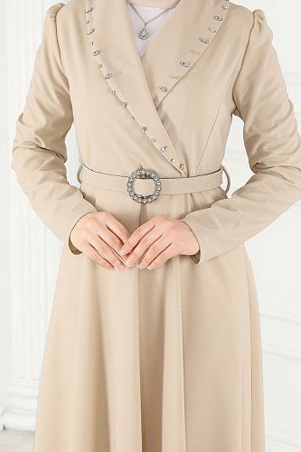 moda selvim Dress 667MSM187 Stone - Thumbnail