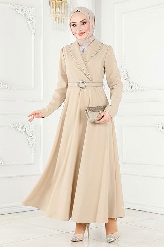 moda selvim Dress 667MSM187 Stone - Thumbnail