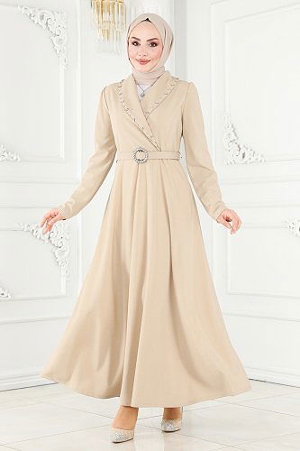 moda selvim Dress 667MSM187 Stone - Thumbnail