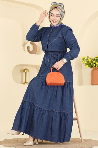 moda selvim Dress 6715ORG1169 Dark Denim - Thumbnail