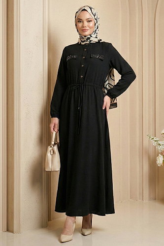 moda selvim Dress 6772ORG973-M Black - Thumbnail