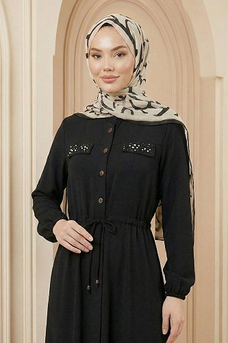 moda selvim Dress 6772ORG973-M Black - Thumbnail