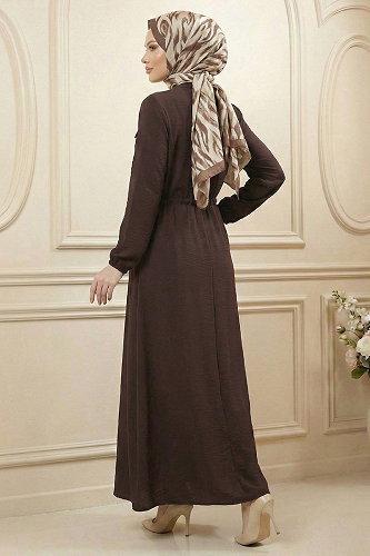 moda selvim الفستان بني 6772ORG973-M - Thumbnail