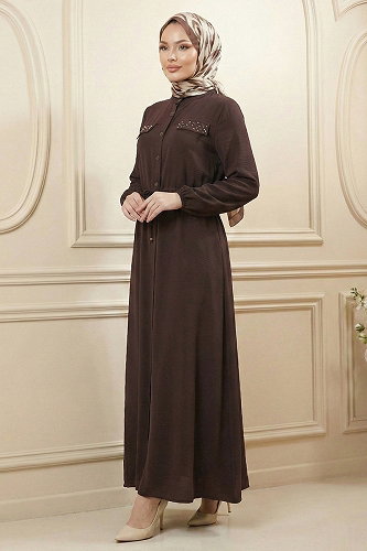 moda selvim الفستان بني 6772ORG973-M - Thumbnail