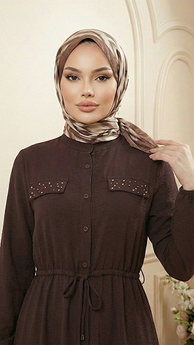 moda selvim الفستان بني 6772ORG973-M - Thumbnail