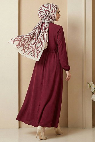 moda selvim Dress 6772ORG973-M Burgundy - Thumbnail