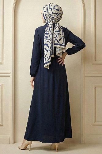 moda selvim Dress 6772ORG973-M Navy Blue - Thumbnail