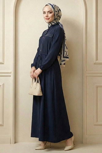 moda selvim Dress 6772ORG973-M Navy Blue - Thumbnail