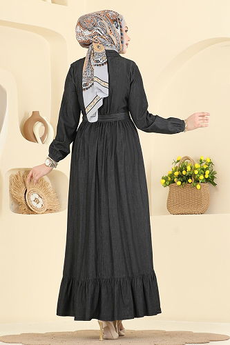 moda selvim الفستان جينز أسود 6785ORG1169 - Thumbnail