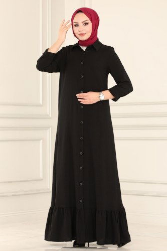 moda selvim 6802S324 اسود فستان - Thumbnail