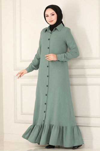 moda selvim 6802S324 تركوازي فستان - Thumbnail