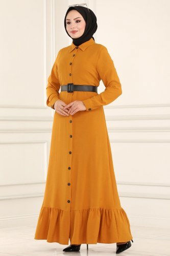 moda selvim Dress 6802S324 Mustard - Thumbnail