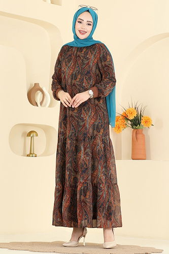 moda selvim Dress 6803ORG1169 Brown - Thumbnail