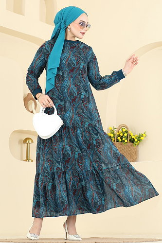 moda selvim Dress 6803ORG1169 Light Petroleum - Thumbnail