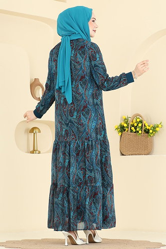 moda selvim Dress 6803ORG1169 Light Petroleum - Thumbnail