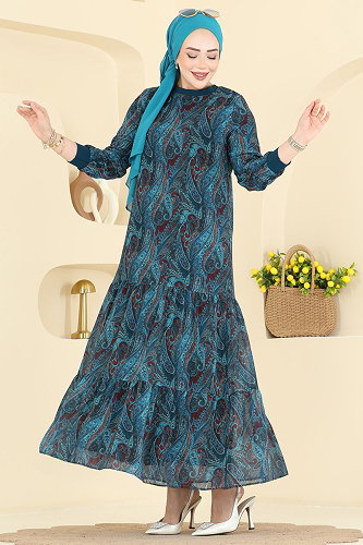 moda selvim الفستان بترولي فاتح 6803ORG1169 - Thumbnail