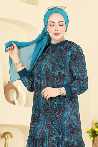 moda selvim الفستان بترولي فاتح 6803ORG1169 - Thumbnail