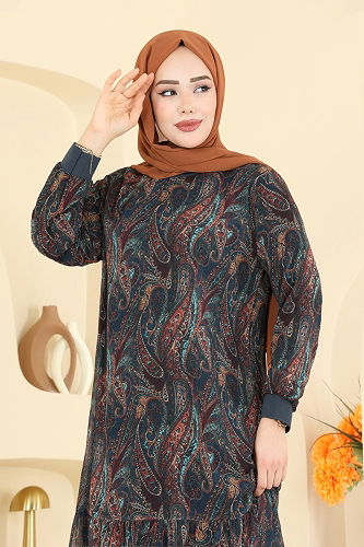 moda selvim Dress 6803ORG1169 Petroleum - Thumbnail