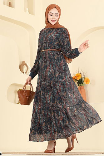 moda selvim الفستان بترولي 6803ORG1169 - Thumbnail