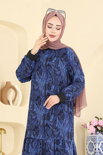 moda selvim الفستان نيلي 6803ORG1169 - Thumbnail