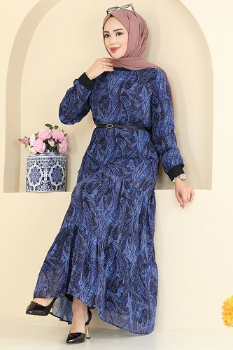 moda selvim الفستان نيلي 6803ORG1169 - Thumbnail