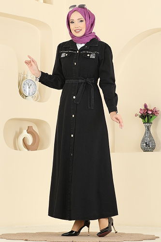 moda selvim الفستان أسود 6804ORG1169 - Thumbnail