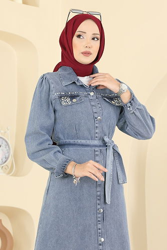 moda selvim Dress 6804ORG1169 Light Denim - Thumbnail