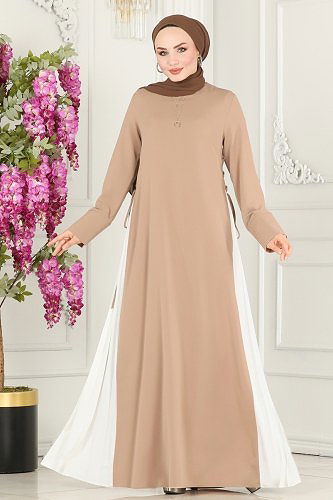 moda selvim Dress 6858MDH809 Vision&Ecru - Thumbnail