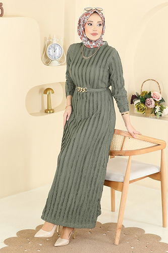 moda selvim Dress 7001OZN1046 Almond Green - Thumbnail