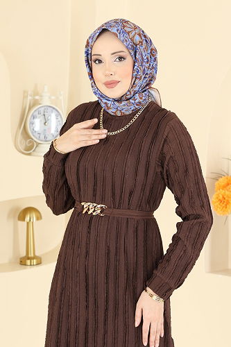 moda selvim Dress 7001OZN1046 Brown - Thumbnail
