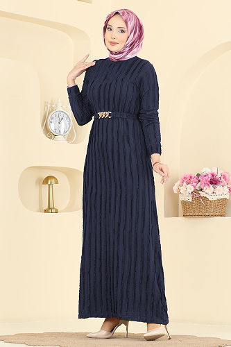 moda selvim الفستان كحلي 7001OZN1046 - Thumbnail