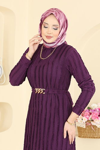 moda selvim الفستان أرجواني 7001OZN1046 - Thumbnail