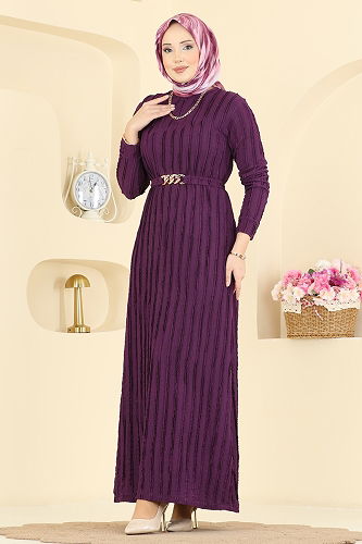 moda selvim الفستان أرجواني 7001OZN1046 - Thumbnail