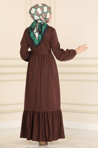 moda selvim 7009MRT754 البني فستان - Thumbnail