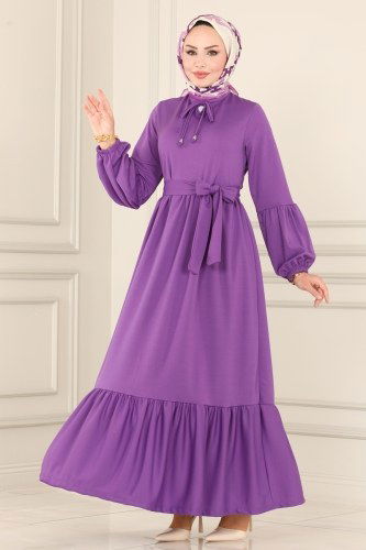 moda selvim 7009MRT754 ارجواني فاتح فستان - Thumbnail