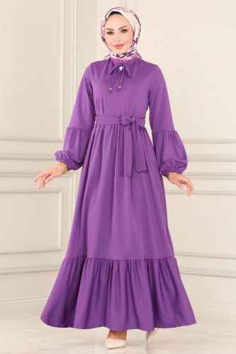 moda selvim 7009MRT754 ارجواني فاتح فستان - Thumbnail