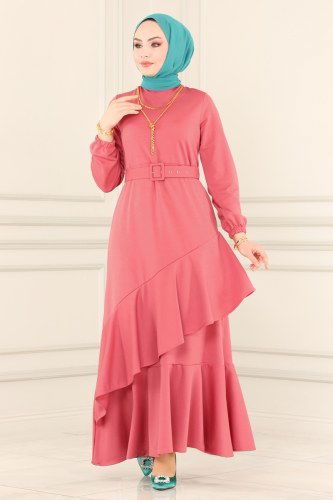 moda selvim Dress 7010MRT754 Dried Rose - Thumbnail