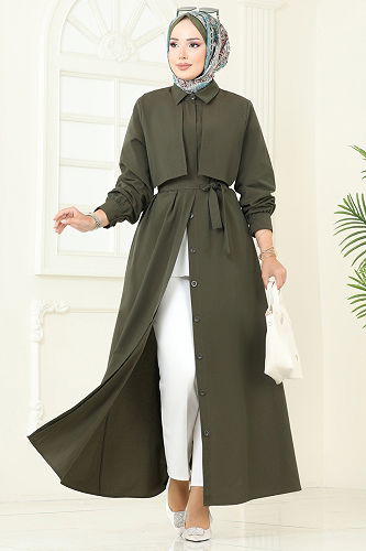 moda selvim الفستان اخضر عفني 7010UZ662 - Thumbnail