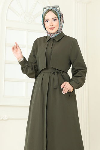 moda selvim الفستان اخضر عفني 7010UZ662 - Thumbnail