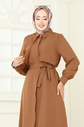 moda selvim Dress 7010UZ662 Tan - Thumbnail