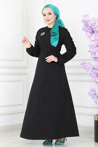 moda selvim الفستان أسود 7016MDA386 - Thumbnail