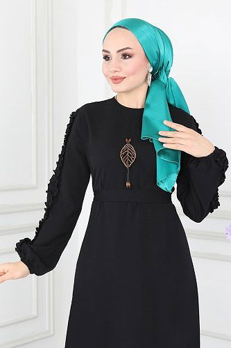 moda selvim الفستان أسود 7016MDA386 - Thumbnail