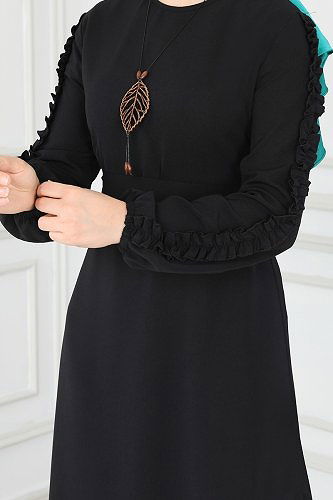 moda selvim الفستان أسود 7016MDA386 - Thumbnail