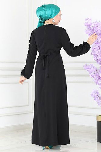 moda selvim الفستان أسود 7016MDA386 - Thumbnail